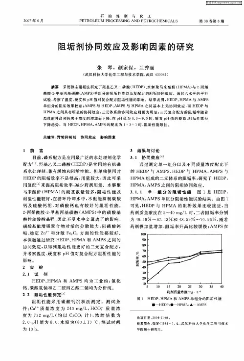 阻垢剂协同效应及影响因素的研究