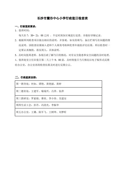 行政值日督查表范表