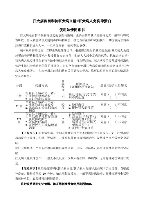 狂犬疫苗接种知情同意书