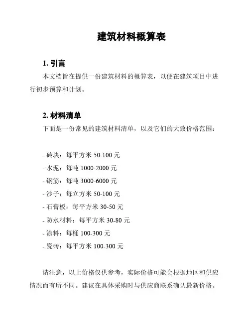 建筑材料概算表