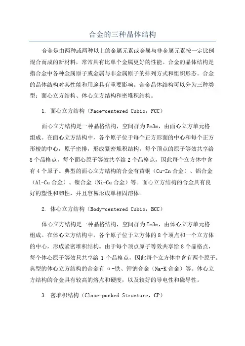 合金的三种晶体结构