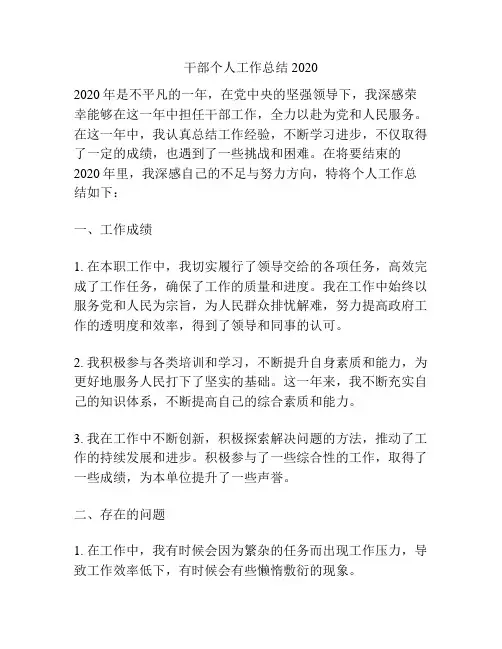 干部个人工作总结2020