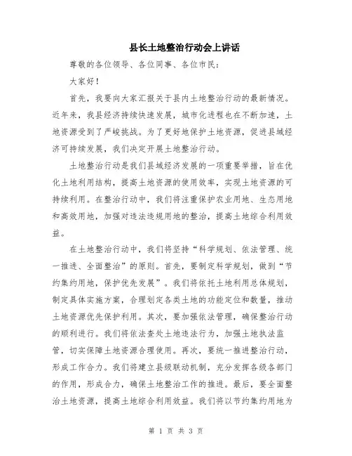 县长土地整治行动会上讲话