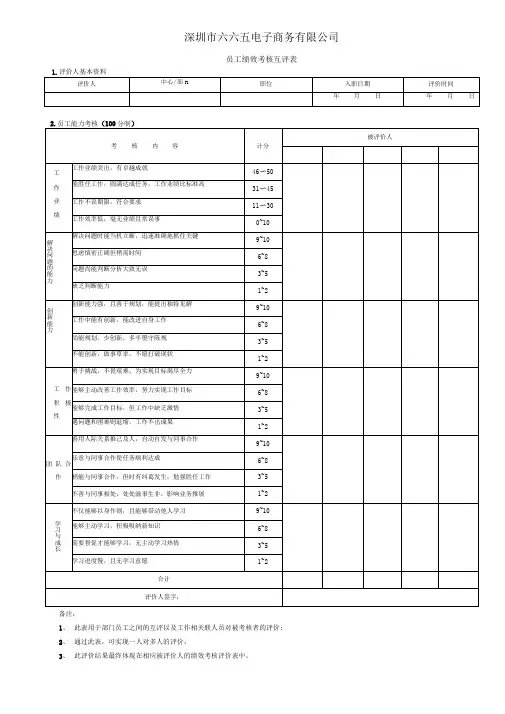 附表1：员工绩效考核互评表