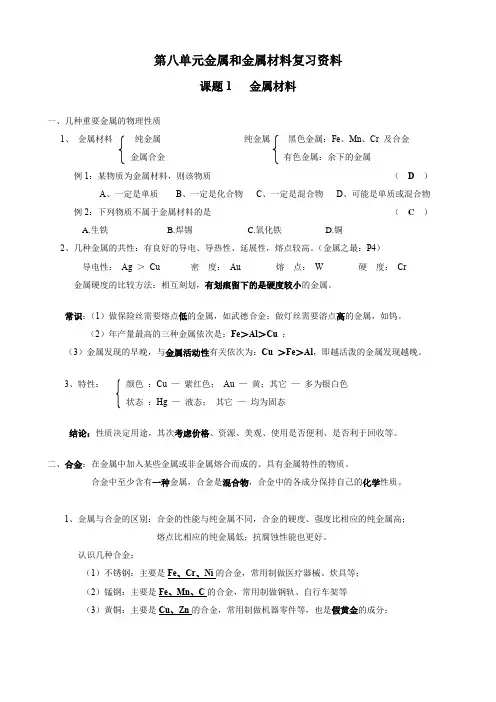 第八单元金属和金属材料复习资料