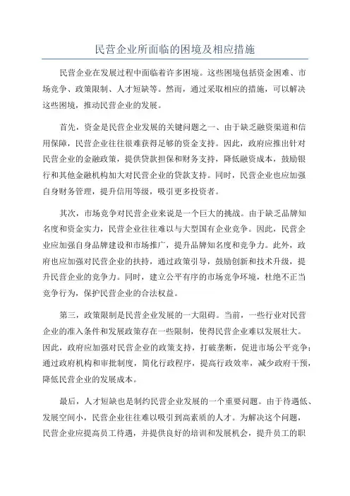 民营企业所面临的困境及相应措施