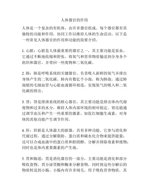 人体器官的作用