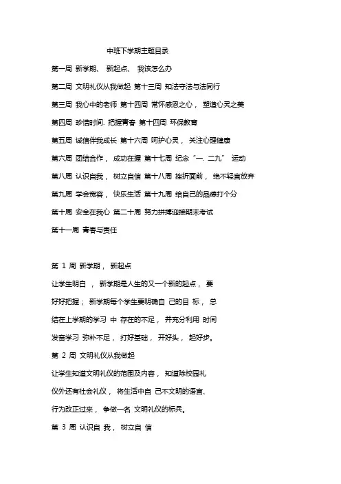 中班下学期主题目录