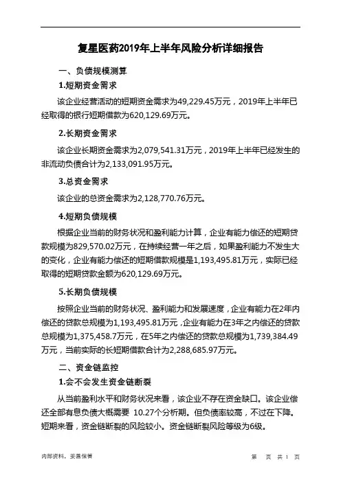 复星医药2019年上半年财务风险分析详细报告