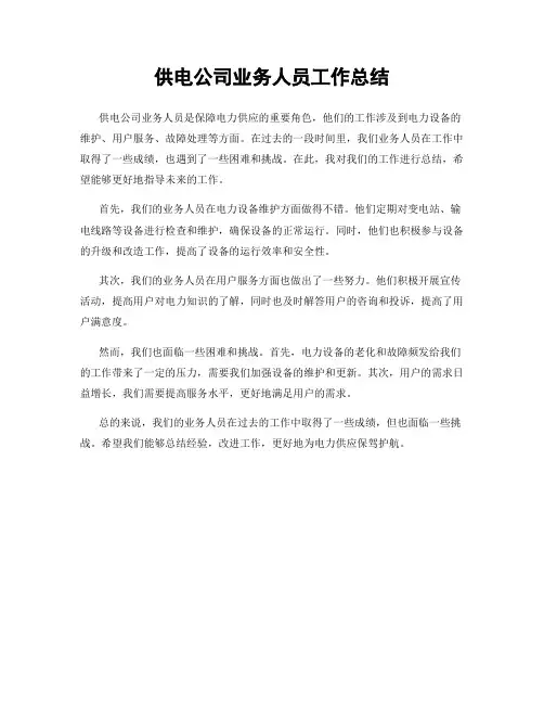 供电公司业务人员工作总结