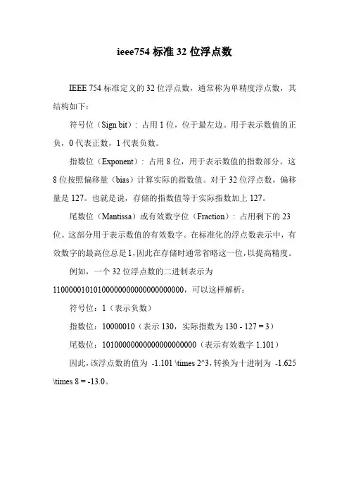 ieee754标准32位浮点数