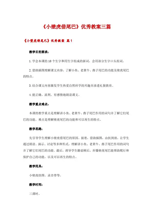 《小壁虎借尾巴》优秀教案三篇