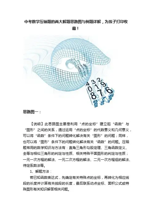 中考数学压轴题的两大解题思路图与例题详解，为孩子打印收藏！