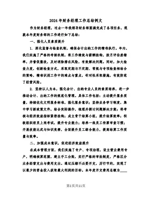 2024年财务经理工作总结例文（5篇）