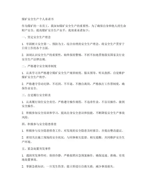 煤矿安全生产承诺书个人
