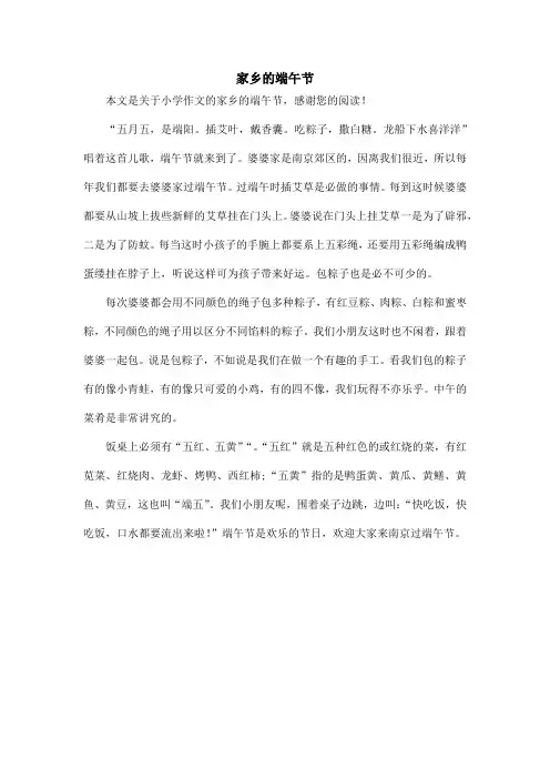家乡的端午节_小学作文