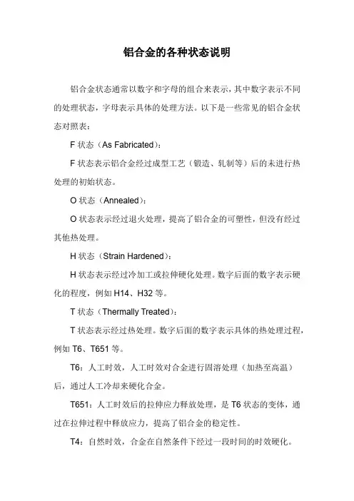 铝合金的各种状态说明