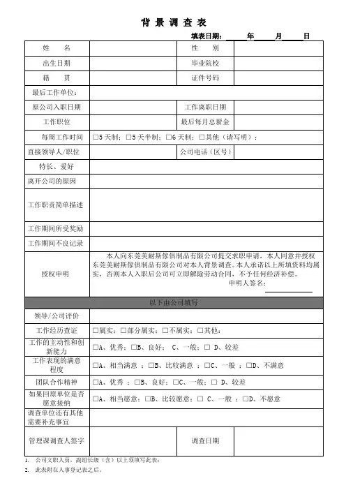人力资源背景调查表