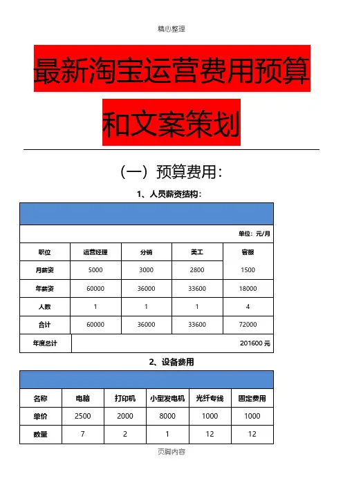 最新天猫和淘宝运营费用预算和文案策略