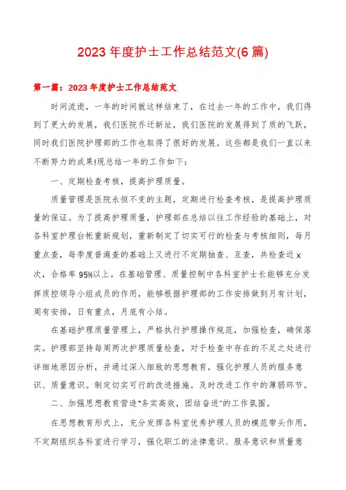 2023年度护士工作总结范文(6篇)