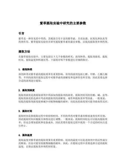 紫草提取实验中研究的主要参数