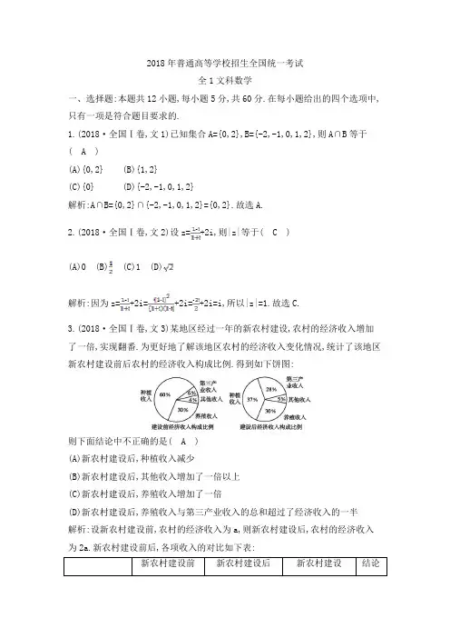 2018全国卷高考数学试题及答案