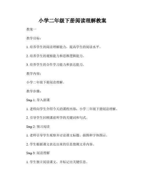 小学二年级下册阅读理解教案