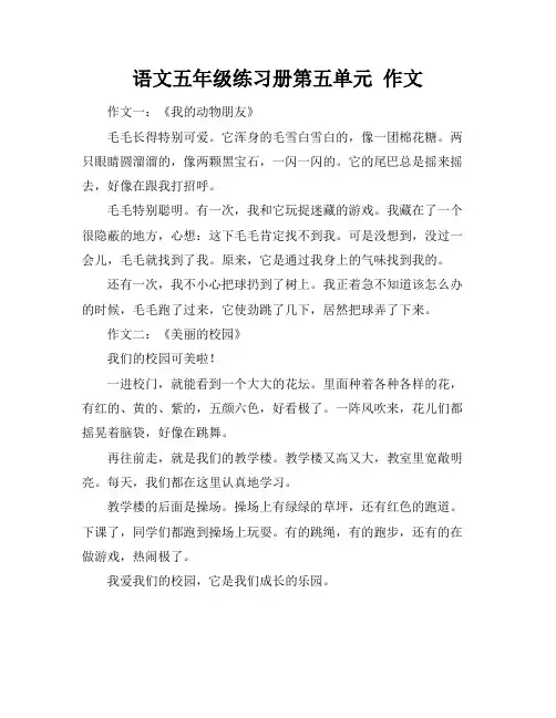 语文五年级练习册第五单元 作文