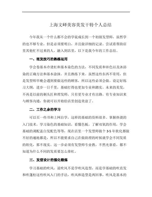 上海文峄美容美发干特个人总结