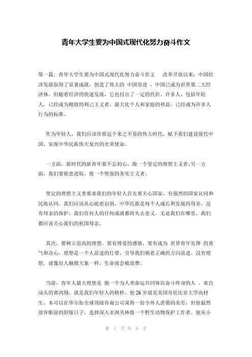 青年大学生要为中国式现代化努力奋斗作文