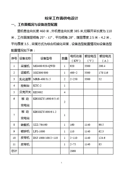 综采工作面供电设计