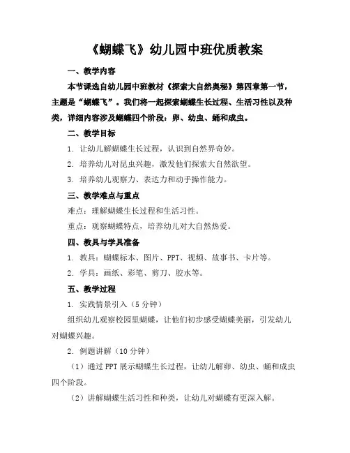 《蝴蝶飞呀》幼儿园中班优质教案