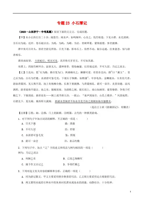 专题23 小石潭记(解析版)-备战2024年中考语文之文言文对比阅读(全国通用)