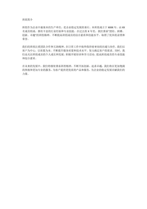 班组简介范文
