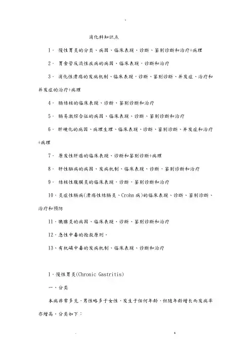 消化内科重点知识点