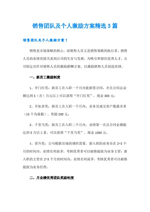 销售团队及个人激励方案精选3篇