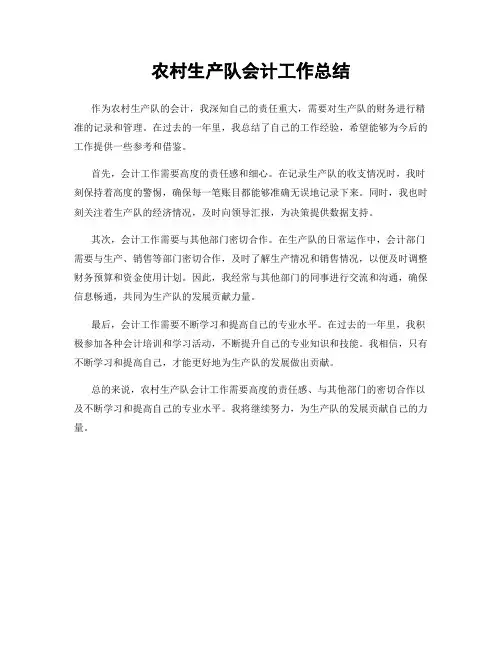 农村生产队会计工作总结