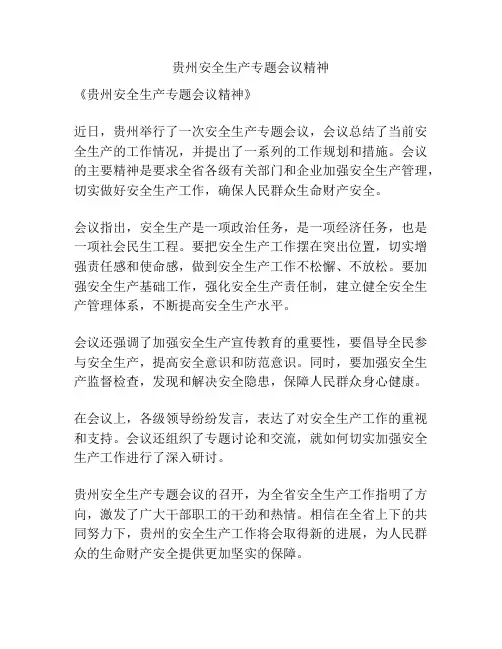贵州安全生产专题会议精神