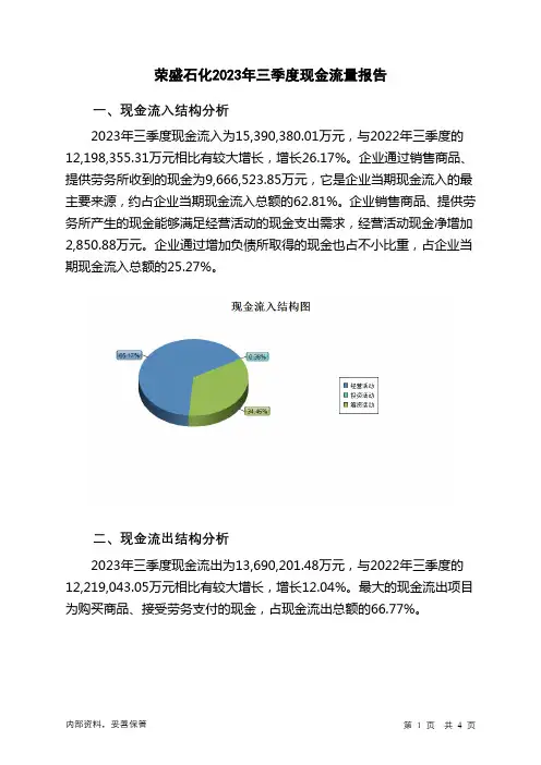 002493荣盛石化2023年三季度现金流量报告