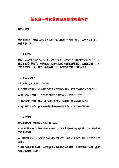 新农合一体化管理自查整改报告写作