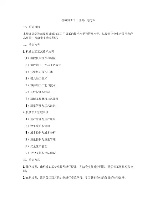 机械加工工厂培训计划方案