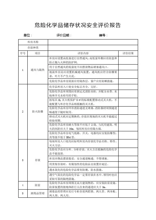 危险化学品储存状况安全评价报告