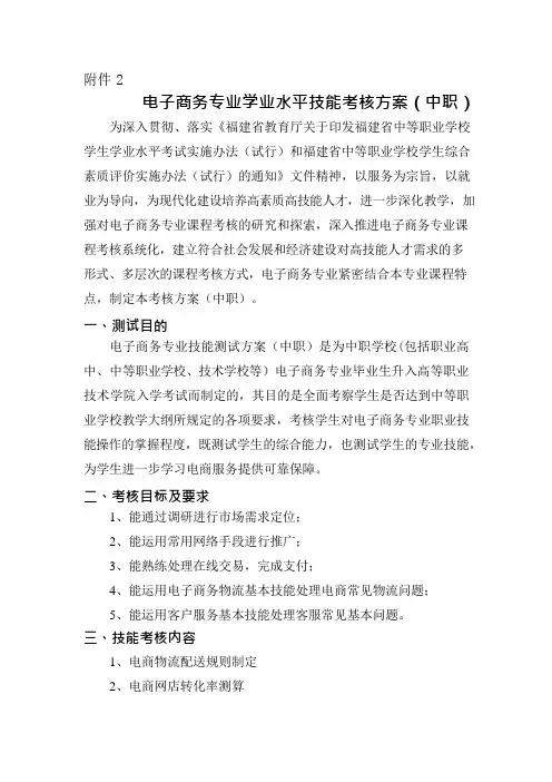 电子商务专业学业水平技能考核方案(中职)