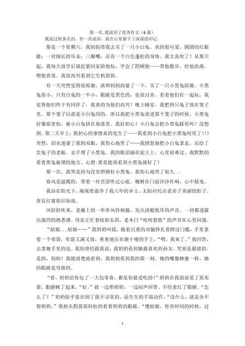那一次,我流泪了优秀作文(6篇)