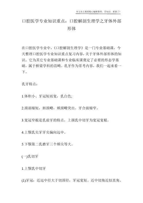 口腔医学专业知识重点：口腔解剖生理学之牙体外部形体