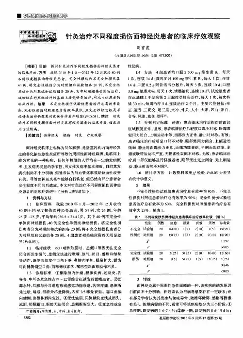针灸治疗不同程度损伤面神经炎患者的临床疗效观察