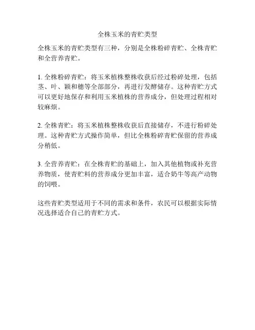 全株玉米的青贮类型