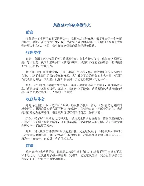 巢湖游六年级寒假作文作文字寒假作文