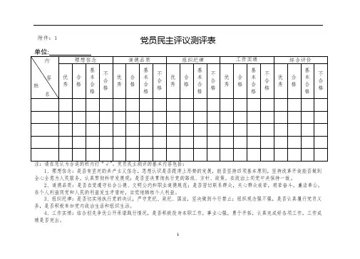 党员民主评议测评表_