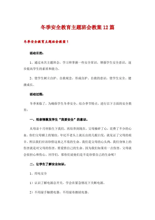冬季安全教育主题班会教案12篇